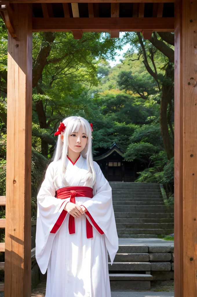 white haired shrine maiden