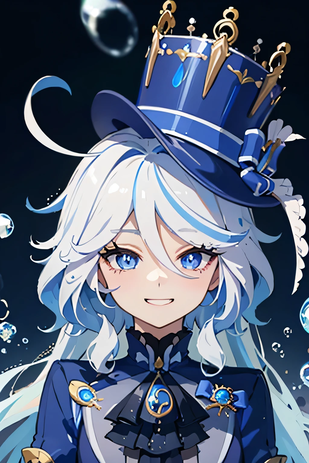 Freena、Freena、Happy smile、Blue Top Hat、 cute、cute background、bubble、Big soap bubble、
Putting on a show、Upper body close-up