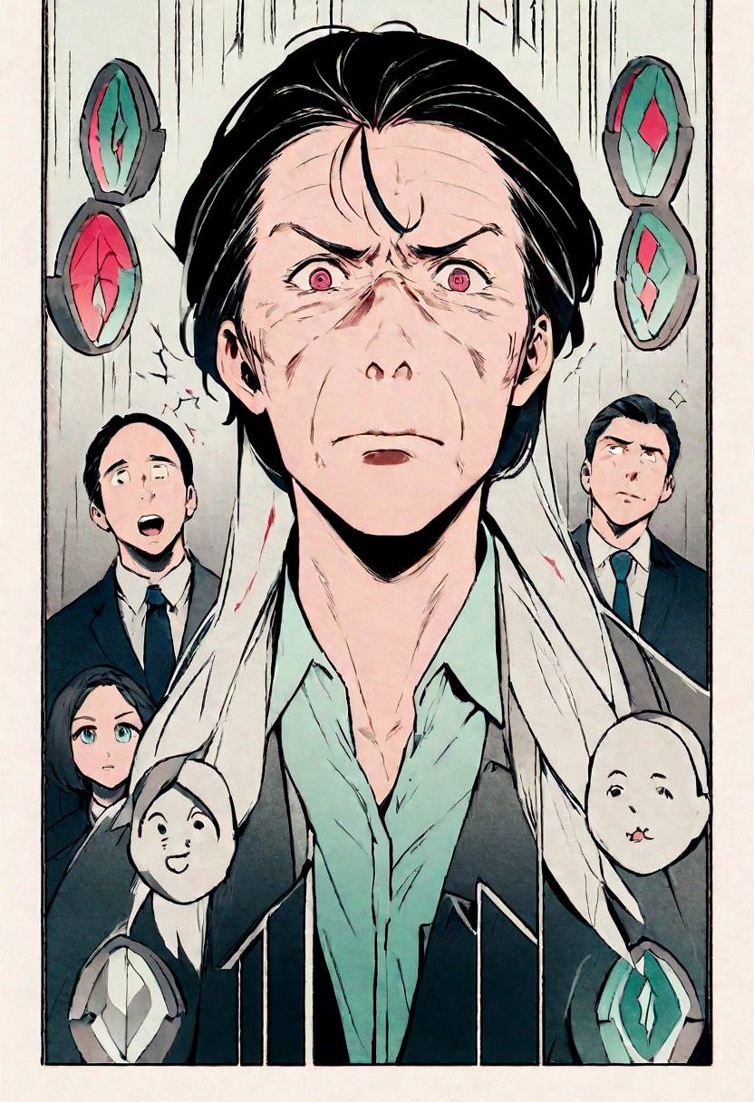 Image of determined entrepreneur in modern office, Facing a series of setbacks and financial charts. The emphasis is on unwavering commitment and resilience in the face of adversity. Cinematic Illustration, Digital art that emphasizes facial expressions, --16 pieces:9 - V5