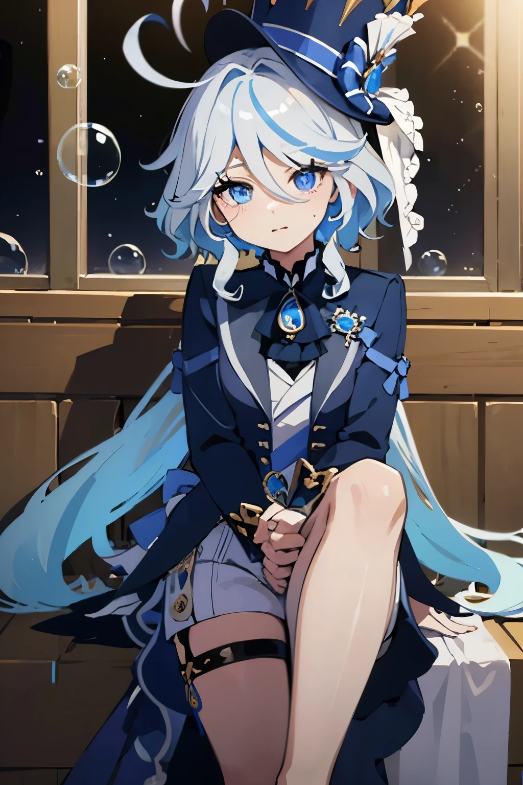 Freena、Blue Top Hat、 cute、Salon Members、cute background、bubble、Big soap bubble、