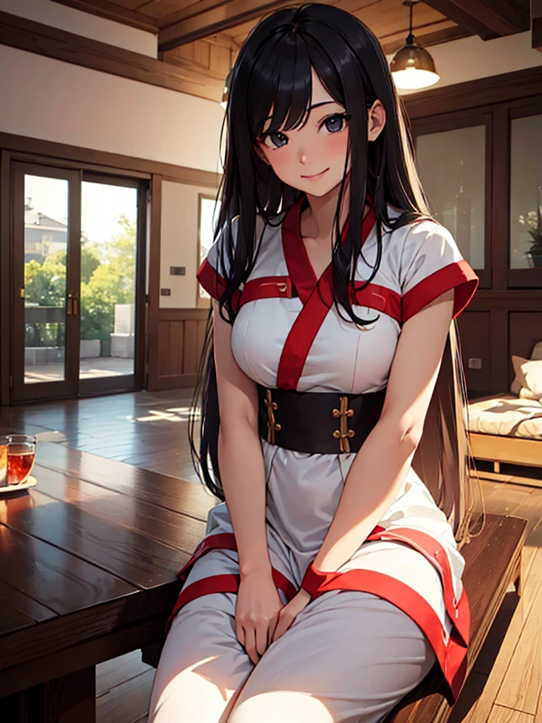 (masterpiece、top-quality、hight resolution), From the male client's perspective, depict a familiar call girl entering the room and engaging in casual conversation. The atmosphere is relaxed, and they appear comfortable with each other, indicative of their repeated encounters. The call girl is seated close to the client, smiling and chatting with ease. Their body language shows familiarity and ease, reflecting their established relationship. The setting is a private room, maintaining the professional context. Include subtle elements of humor, as they share a few jokes and light-hearted banter, indicative of their comfortable rapport. nsfw (red ribbon)