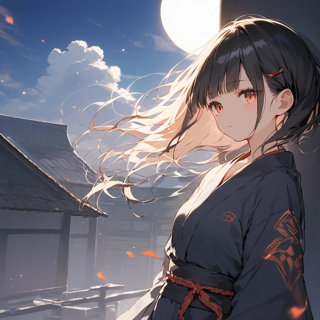 score_9, score_8_up, score_7_up, source_anime, best quality, masterpiece,official art, absurdres, highres, waifu2x, break,1girl, ninja girl, short hair, blunt bangs, small breasts, beautiful detailed eyes, sleepily, stand, contrapposto, night, wind, rooftop, outdoors, break,(clear line illustration:1.2),very high resolution, very aesthetic, super detailed skin, Best sexual lighting powered by famous artist, 8k,cool picture,beauty illustration,photoshop_(medium),,(Detailed Lighting),best anime 8k konachan wallpaper, pixiv contest winner, 
