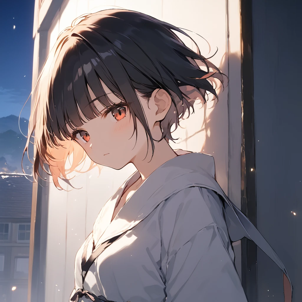 score_9, score_8_up, score_7_up, source_anime, best quality, masterpiece,official art, absurdres, highres, waifu2x, break,1girl, ninja girl, short hair, blunt bangs, small breasts, beautiful detailed eyes, sleepily, stand, contrapposto, night, wind, rooftop, outdoors, break,(clear line illustration:1.2),very high resolution, very aesthetic, super detailed skin, Best sexual lighting powered by famous artist, 8k,cool picture,beauty illustration,photoshop_(medium),,(Detailed Lighting),best anime 8k konachan wallpaper, pixiv contest winner, 
