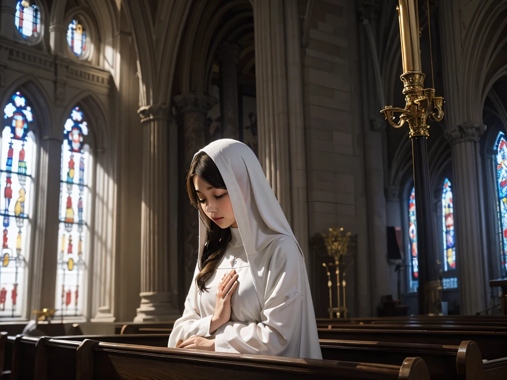 Virgin Mary in church,prayer,There is sunshine by the window