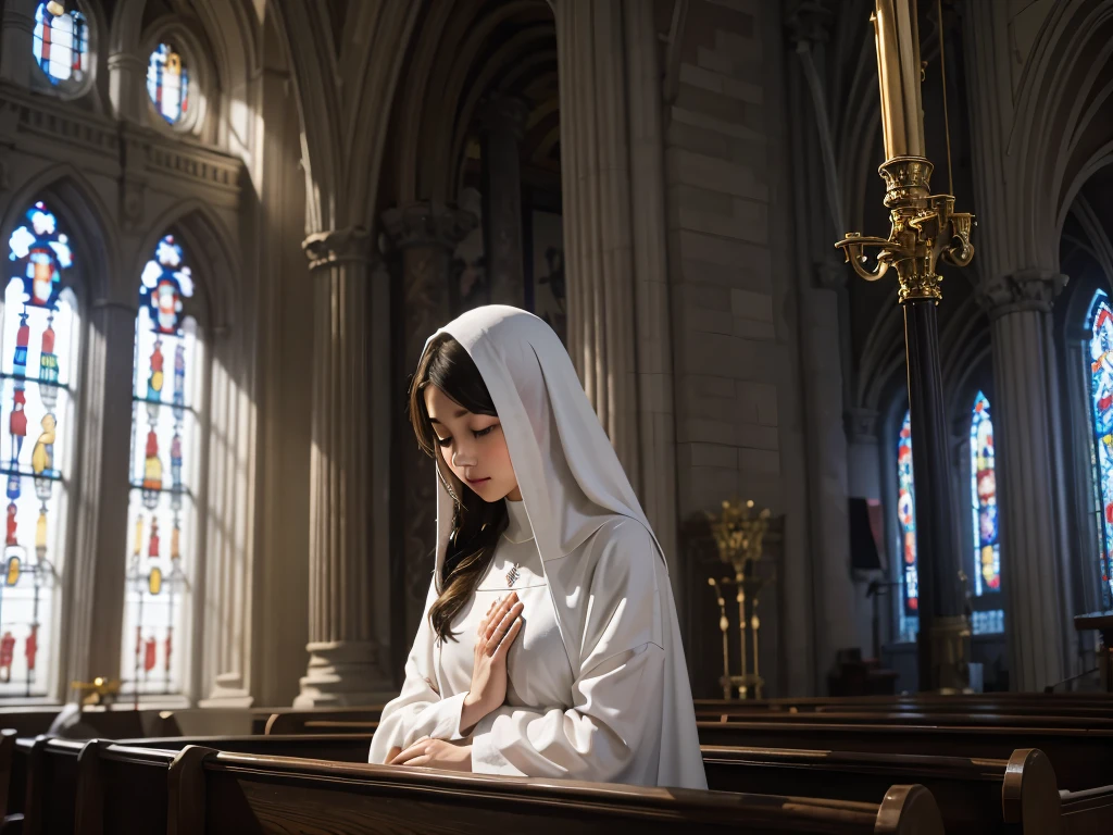 Virgin Mary in church,prayer,There is sunshine by the window