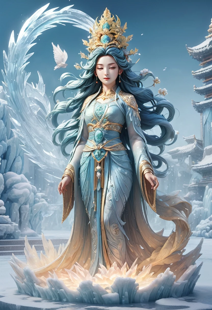 (Ice Sculpture:1.5),(Pixel Art:1.5),(Pixel Art style:1.5),(Ice Sculpture主题:1.5),(fantasy:1.5),(Beautiful scenery:1.5),(Ice Sculpture:1.5),(Beautiful illustrations:1.5),(Guanyin:1.5),(FOG, smoke, steam),(:1.5),(Extremists_detailed:1.5),(Beautifully:1.5),(Facial expression details:1.5),(best quality:1.5),(masterpiece:1.5),
