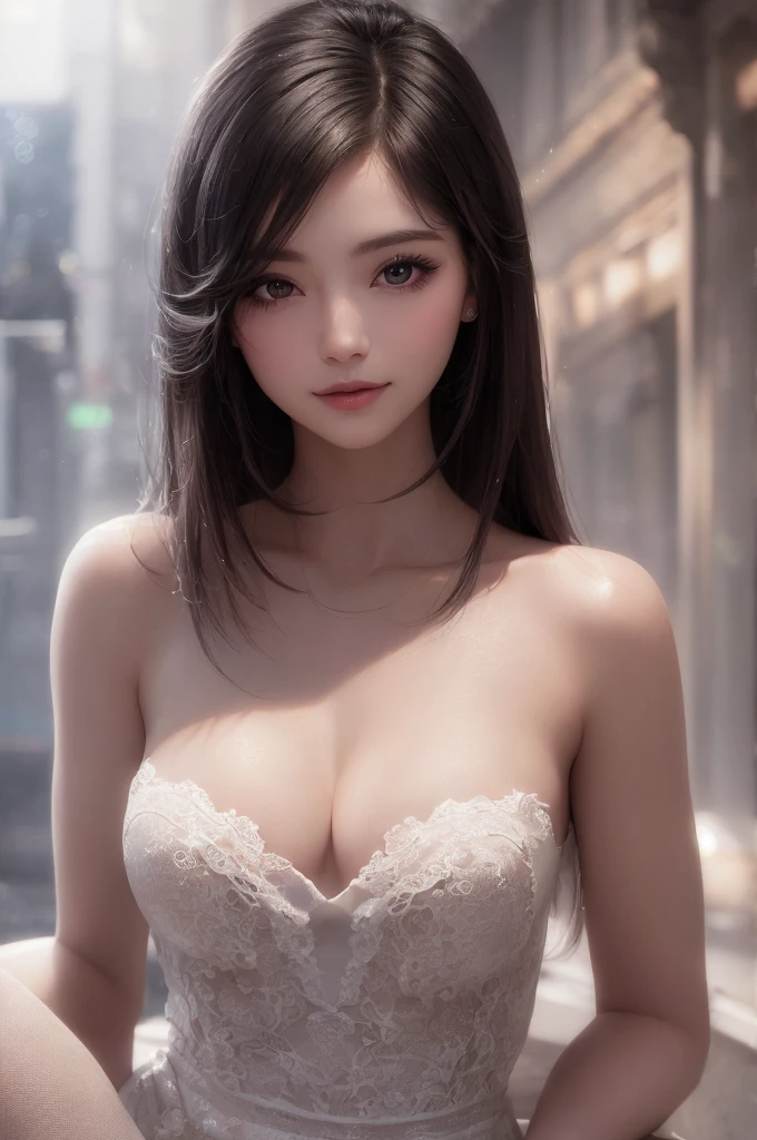 (high quality,masterpiece,4K,8k,16K),pretty girl,bust,Medium Chest,ta Dress,Smooth Skin,Silky Hair,Vibrant colors,Dreamy lighting,Inside of the tire,Subtle details,Strong gaze,Smile your face,Porcelain-like skin,Graceful pose,Serene atmosphere,Pure innocence,Natural Beauty,Sublime aesthetics