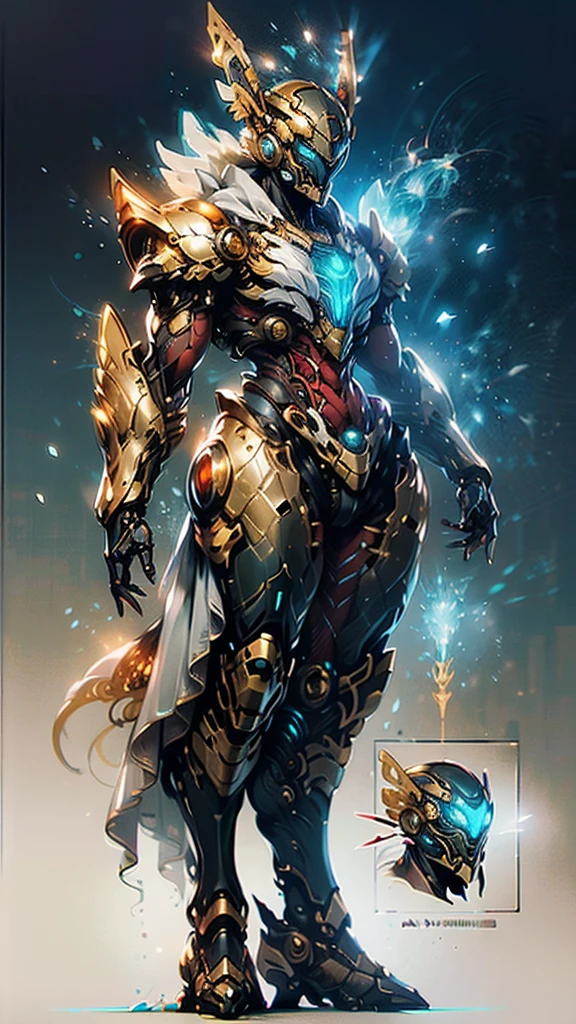 A woman adorned in fantasy-style full-body armor, a crown-concept fully enclosed helmet that unveils only her eyes, a composite layered chest plate, fully encompassing shoulder and hand guards, a lightweight waist armor, form-fitting shin guards, the overall design is heavy-duty yet flexible, (the armor gleams with a golden glow, complemented by red and blue accents), exhibiting a noble aura, she floats above a fantasy-surreal high-tech city, this character embodies a finely crafted fantasy-surreal style armored hero in anime style, exquisite and manga art style, (mixture of Queen bee and Spider concept Armor, plasma), ((Element, elegant, goddess, femminine:1.5)), metallic, high definition, best quality, highres, ultra-detailed, ultra-fine painting, extremely delicate, professional, anatomically correct, symmetrical face, extremely detailed eyes and face, high quality eyes, creativity, RAW photo, UHD, 32k, Natural light, cinematic lighting, masterpiece-anatomy-perfect, masterpiece:1.5