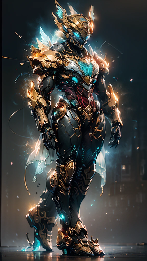 A woman adorned in fantasy-style full-body armor, a crown-concept fully enclosed met that unveils only her eyes, a composite layered chest plate, fully encompassing shoulder and hand guards, a lightweight waist armor, form-fitting shin guards, the overall design is heavy-duty yet flexible, (the armor gleams with a golden glow, complemented by red and blue accents), exhibiting a noble aura, she floats above a fantasy-surreal high-tech city, this character embodies a finely crafted fantasy-surreal style armored hero in anime style, exquisite and mature manga art style, (mixture of Queen bee and Spider concept Armor, plasma), ((Element, elegant, goddess, femminine:1.5)), metallic, high definition, best quality, highres, ultra-detailed, ultra-fine painting, extremely delicate, professional, anatomically correct, symmetrical face, extremely detailed eyes and face, high quality eyes, creativity, RAW photo, UHD, 32k, Natural light, cinematic lighting, masterpiece-anatomy-perfect, masterpiece:1.5