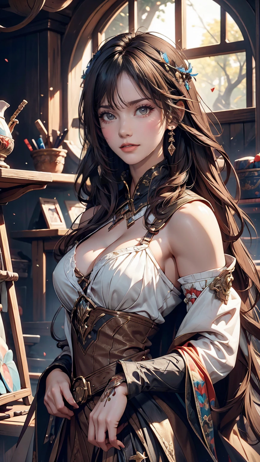 A girl in a super-realistic western costume, Fantasy art, Realistic, Dynamic Lighting, Art Station, Highly detailed face, 4K, Awards,