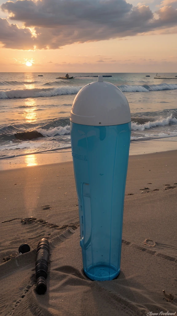 a sunlouger kept in a beach , sunset , a large umberella , sea view