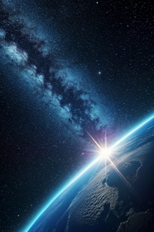 Background: outer space a distant galaxy a blue sun