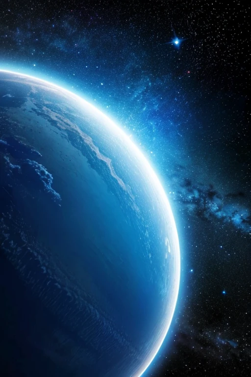Background: outer space a distant galaxy a blue sun