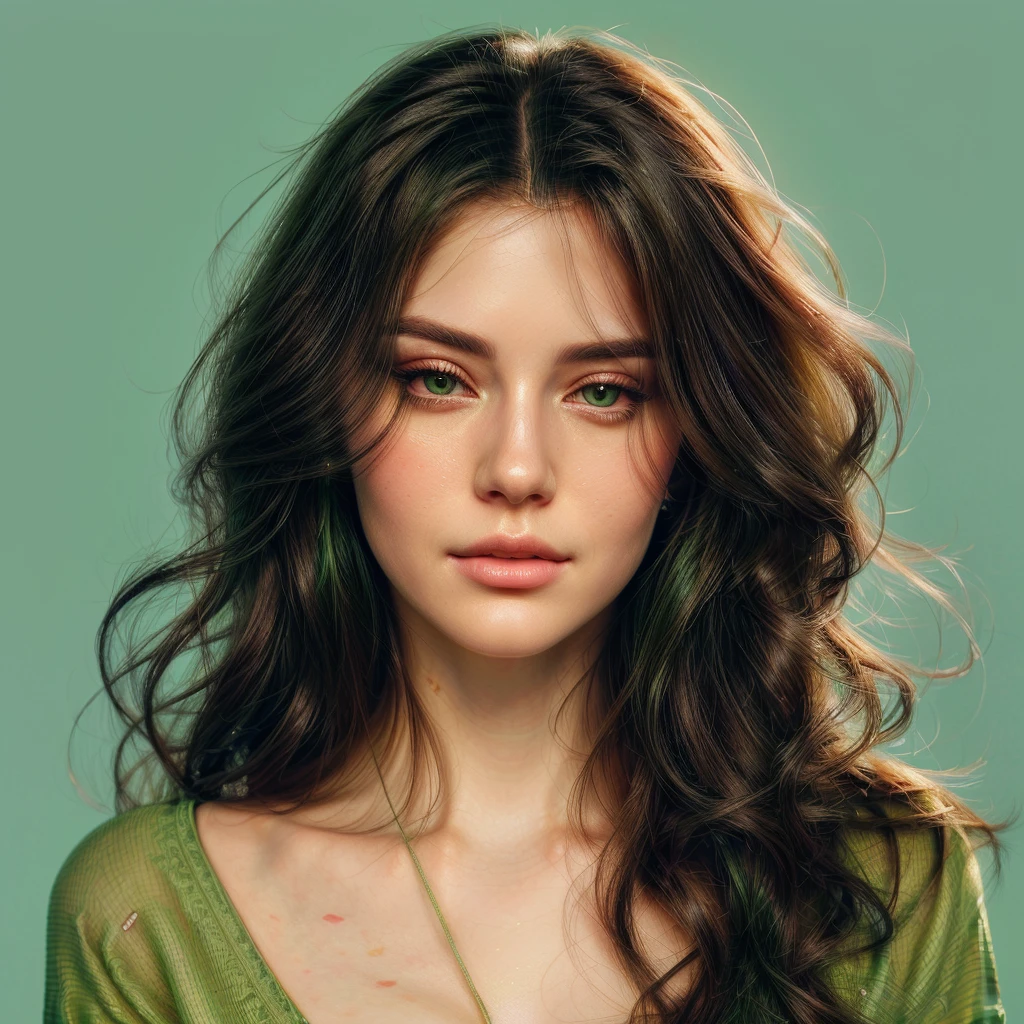 a close up of a woman with long hair and a green shirt, beautiful digital illustration, stunning digital illustration, detailed beautiful portrait, in style of digital illustration, digital illustration portrait, realistic art style, in the art style of bowater, trending on artstration, beautiful digital artwork, realistic cute girl painting, stunning art style, detailed illustration portrait, rossdraws portrait