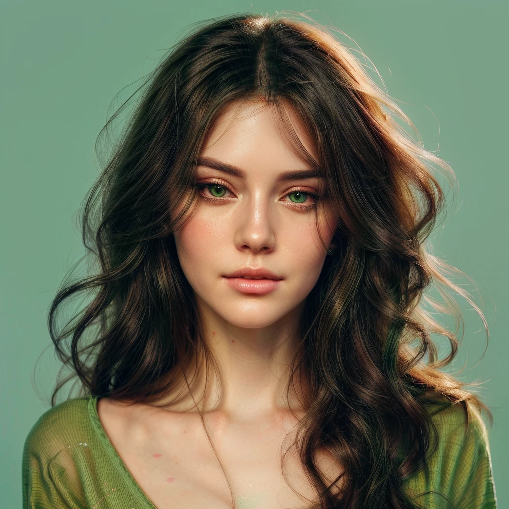 a close up of a woman with long hair and a green shirt, beautiful digital illustration, stunning digital illustration, detailed beautiful portrait, in style of digital illustration, digital illustration portrait, realistic art style, in the art style of bowater, trending on artstration, beautiful digital artwork, realistic cute girl painting, stunning art style, detailed illustration portrait, rossdraws portrait