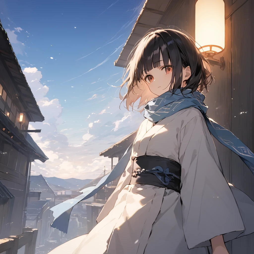 score_9, score_8_up, score_7_up, source_anime, best quality, masterpiece,official art, absurdres, highres, waifu2x, break,1girl, ninja girl, short hair, blunt bangs, small breasts, beautiful detailed eyes, sleepily, scarf, stand, contrapposto, night, wind, rooftop, outdoors, break,(clear line illustration:1.2),very high resolution, very aesthetic, super detailed skin, Best sexual lighting powered by famous artist, 8k,cool picture,beauty illustration,photoshop_(medium),,(Detailed Lighting),best anime 8k konachan wallpaper, pixiv contest winner, 
