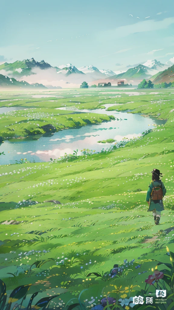 Anime rural scenery, paddy和流淌的河流, A beautiful artistic illustration, by Xia Yong, Japanese Village, by Zhang Zongcang, landscape illustration, by Sheng Maoye, author:Xia Gui, author:Ye Xin, paddy,