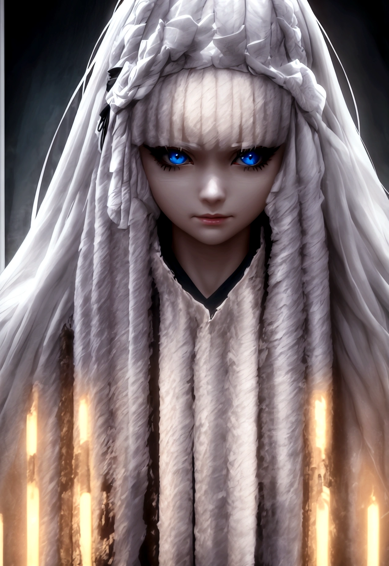 a beautiful girl with long white hair, blind, wearing a headband over her eyes, anime style, detailed face, detailed eyes, detailed anatomy, detailed clothing, masterpiece, ultra-detailed, 4k, cinematic lighting, vibrant colors, dramatic lighting, highly detailled, 4k, perfect, oeuvre d'art, beautiful