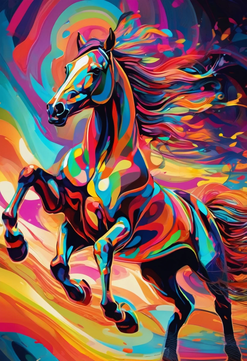 ((Racehorses are running)),(Highest quality,4K,8k,High resolution,Tabletop:1.2),Super detailed, [Vibrant colors], [Psychedelic Pattern], [Shiny Texture], [Abstract shapes], [Unique Design], [Enchanting Sparkle], [creative works], [Playful elements], [Dreamy atmosphere], [Artistic Expression], [Fantasy Surrealism], [Energetic Movement], [Futurist aesthetics], [Magical charm], [Bold and energetic], [Psychedelic atmosphere], [Neon Light], [Eclectic combination], [Heavenly Beauty], [An otherworldly experience], [Whimsical touch], [Sensory overload], [Mind-blowing fantasy], [Electrical Energy], [Hypnotic vision], [Mystical nature], [Imaginative shoes], [Eye-catching details], [dynamic contrast], [Psychedelic Color Palette], [Delicate craftsmanship], [Amazing visuals], [Fascinating perspective], [Unconventional design], [Broaden your thinking], [Unforgettable shock].