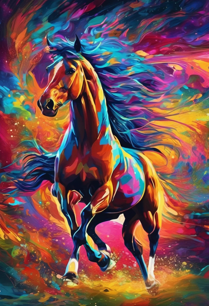 ((Racehorses are running)),(Highest quality,4K,8k,High resolution,Tabletop:1.2),Super detailed, [Vibrant colors], [Psychedelic Pattern], [Shiny Texture], [Abstract shapes], [Unique Design], [Enchanting Sparkle], [creative works], [Playful elements], [Dreamy atmosphere], [Artistic Expression], [Fantasy Surrealism], [Energetic Movement], [Futurist aesthetics], [Magical charm], [Bold and energetic], [Psychedelic atmosphere], [Neon Light], [Eclectic combination], [Heavenly Beauty], [An otherworldly experience], [Whimsical touch], [Sensory overload], [Mind-blowing fantasy], [Electrical Energy], [Hypnotic vision], [Mystical nature], [Imaginative shoes], [Eye-catching details], [dynamic contrast], [Psychedelic Color Palette], [Delicate craftsmanship], [Amazing visuals], [Fascinating perspective], [Unconventional design], [Broaden your thinking], [Unforgettable shock].