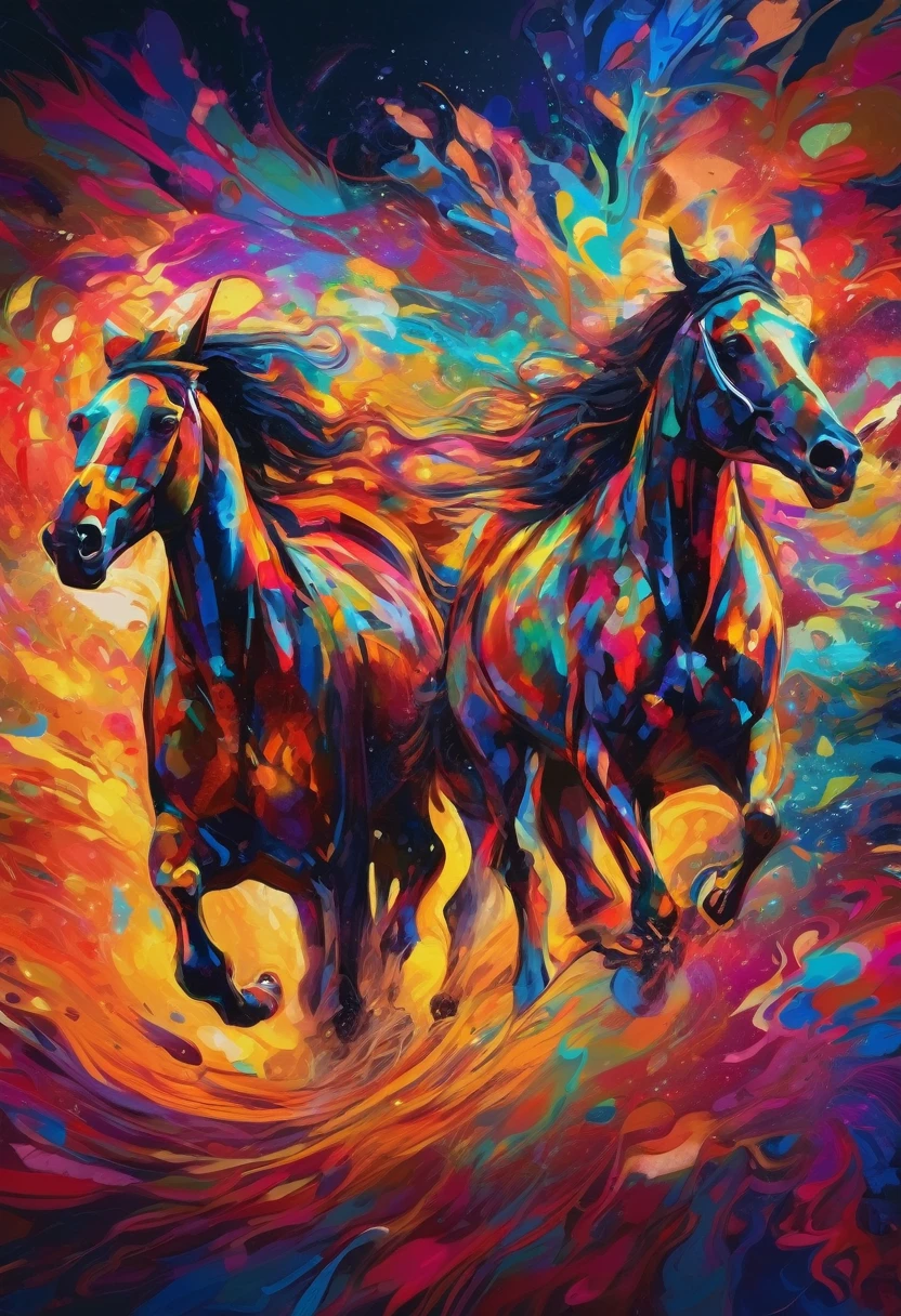 ((Racehorses are running)),(Highest quality,4K,8k,High resolution,Tabletop:1.2),Super detailed, [Vibrant colors], [Psychedelic Pattern], [Shiny Texture], [Abstract shapes], [Unique Design], [Enchanting Sparkle], [creative works], [Playful elements], [Dreamy atmosphere], [Artistic Expression], [Fantasy Surrealism], [Energetic Movement], [Futurist aesthetics], [Magical charm], [Bold and energetic], [Psychedelic atmosphere], [Neon Light], [Eclectic combination], [Heavenly Beauty], [An otherworldly experience], [Whimsical touch], [Sensory overload], [Mind-blowing fantasy], [Electrical Energy], [Hypnotic vision], [Mystical nature], [Imaginative shoes], [Eye-catching details], [dynamic contrast], [Psychedelic Color Palette], [Delicate craftsmanship], [Amazing visuals], [Fascinating perspective], [Unconventional design], [Broaden your thinking], [Unforgettable shock].
