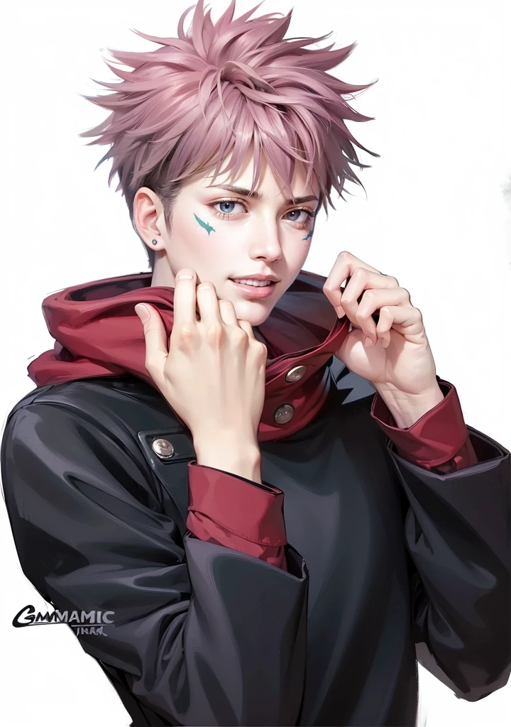 masculine male, masterpiece, ((perfect eyes)) best quality, (semirealism:1.9), beautiful lighting, (extremely detailed CG unity 4k fhd wallpaper), High Detail, Sharp focus, dramatic outdoors, 1 boy ,19 years old, white hair, light purpel eyes, smile.