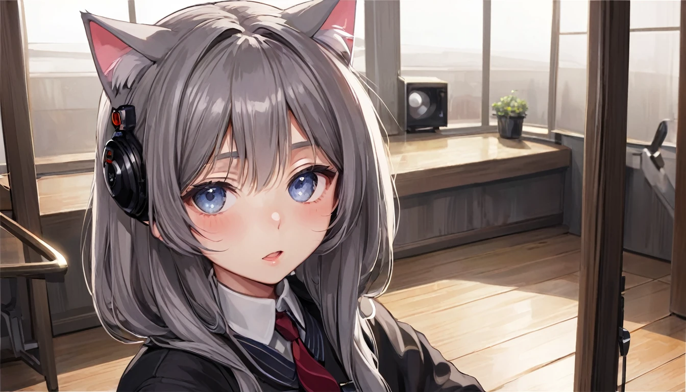 One girl, That will happen, View your viewers, Gray Hair, there is nothing, Cat ear, Cat&#39;s Tail, White shirt, Open clothes, Russian cities, ba-shiroko