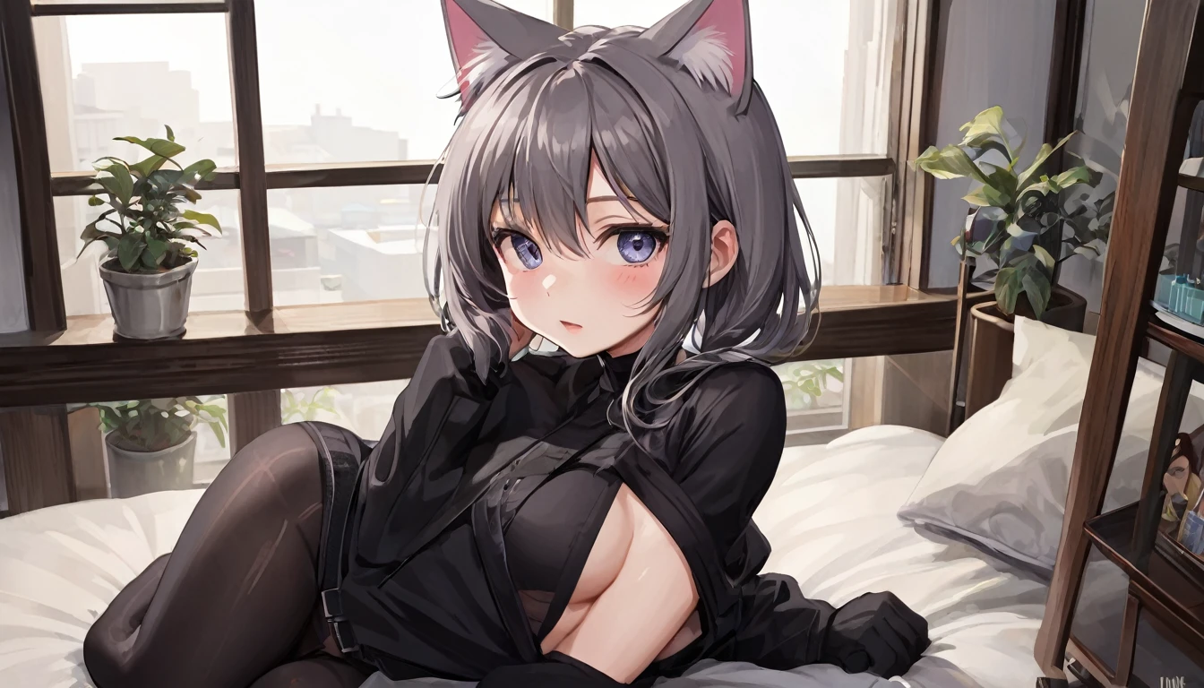 One girl, That will happen, View your viewers, Gray Hair, there is nothing, Cat ear, Cat's Tail, White shirt, Open clothes, Russian cities, ba-shiroko