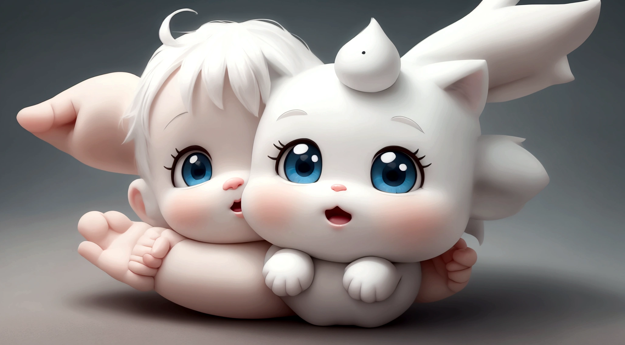 A cute white baby oxolyl, animated, cartoon, unreal.
