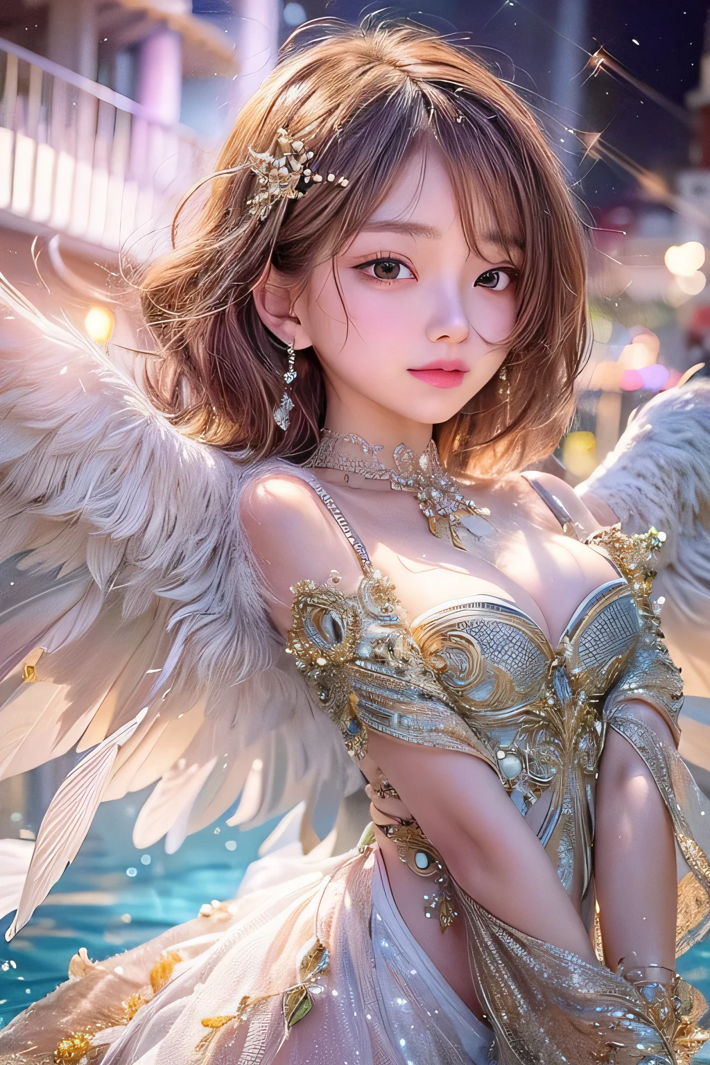 Multiple characters from the harem were depicted with smiles、Angel wings grew girl with Masterpiece illustrations with the highest image quality and ultra-high resolution。a beauty girl