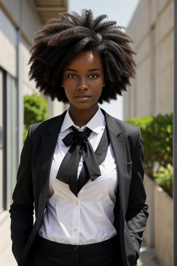 A black student, cheveux noir, court de taille, yeux blanc, dynamique en Aménagement des espaces verts et qui transpire beaucoup au travail