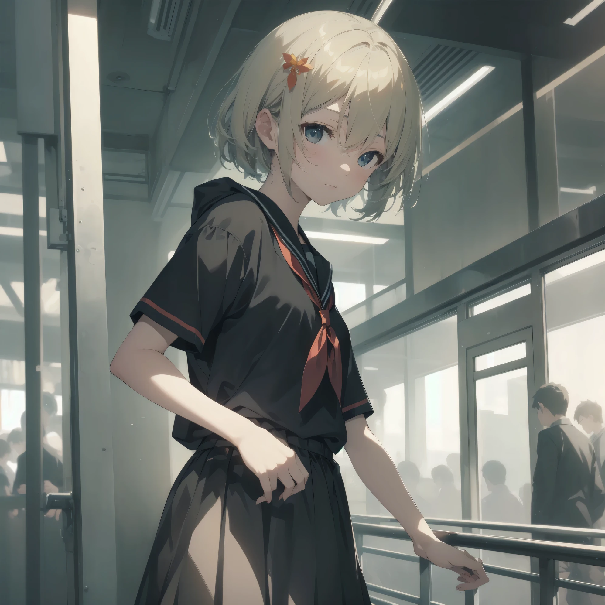ultra-absurdres-Top quality by artist God, ultra-detailed, high resolution, anime moe artstyle, best anime 8k konachan wallpaper, pixiv contest winner, pool:2810, perfect anatomy,break, 1girl, (Please draw a girl walking sleepily to school alone. )break,(Solo,little female, 13-year-old:1.3),Full limbs, complete fingers,a junior high school student, (very short hair), short cut, flat chest, , small butt, small black eyes, beautiful detailed eyes, well-proportioned iris and pupils, expressive eyes, highres detailed hair, soft expression, salor school_uniform, sailor collar, serahuku, bow, pleated skirt,(Detailed Lighting), (Detailed background), in the School commute route. break,super detailed skin, Best cinematic lighting powered by famous artist, 8k,beauty illustration,photoshop_(medium),very aesthetic,break,((artist:neocoill )), artist:clamp ,artist:carnelian ,artist:kantoku ,