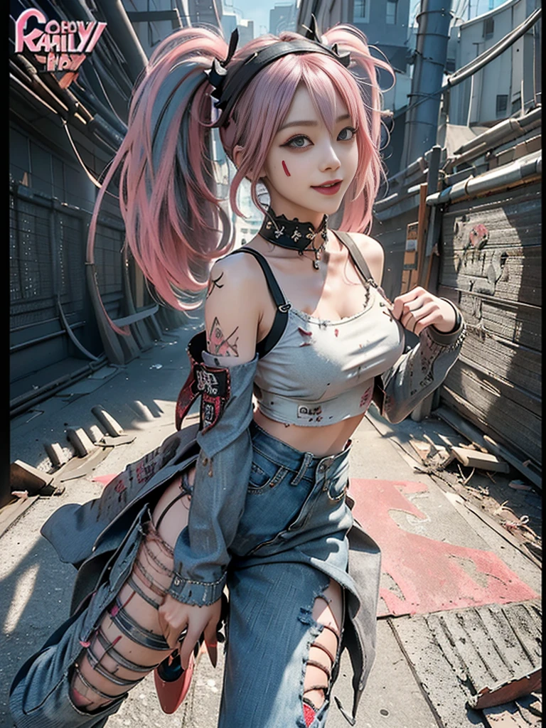(Full Body View:1.3)、(Side view:1.1)、(Beautiful face:1.3)、(Smiling with teeth showing:1.3),(Shibuya Gal:1.5)、(Beverly Hills Whore:1.4)、(Neo-goth fashion:1.5)、(Punk RockVisual Kei:1.4)、(Modern white and red Barong:1.5)、(Tattered brown and charcoal denim bugle pants:1.5)、(Mustard Yellow Headband:1.3)、(Charcoal and khaki high heels:1.4)、collar、(We sell patterned underwear with logos.:1.4)、15 years old、NSFW,((Highest quality、In 8K、masterpiece:1.3))、Sharp focus:1.2、(Layered Cut、Huge boobs:1.1),Beautiful woman with perfect figure:1.4、(Open legs:1.3)、(Raise your arms:1.2)、(Open your crotch:1.3)、Slender Abs:1.2、Butt、Highly detailed face and skin texture、Detailed eyes、double eyelid,(Twin tails:1.3)、(Pink Hair:1.3)、Dynamic Pose、Obscene pose、Humiliating pose、Gravure idol、(luxury fashion show stage:1.3)、(Make your legs thinner:1.4)、(Slim body:1.3)、(clavicle:1.1)