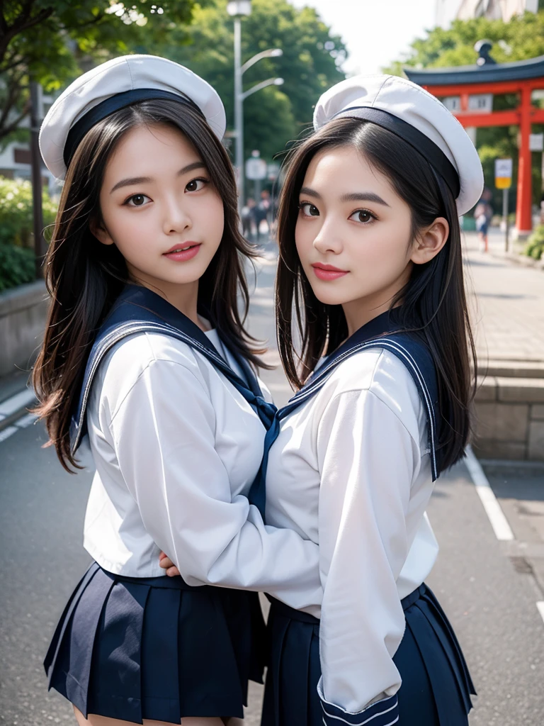 highschool girl、White clear liquid on face、sailor suits、Unmasked、Condensed milk is raining
