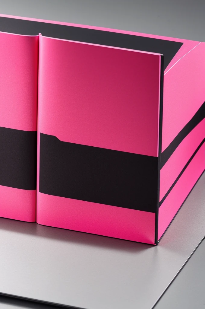 Erstelle einen Buchumschlag, Frontansicht, mit schwarzer Lederoptik und neonpinken Federn in Metallicoptik darauf gedruckt. It should also have colored edges.
The book is called Distance and is also printed on the front in neon pink metallic letters.