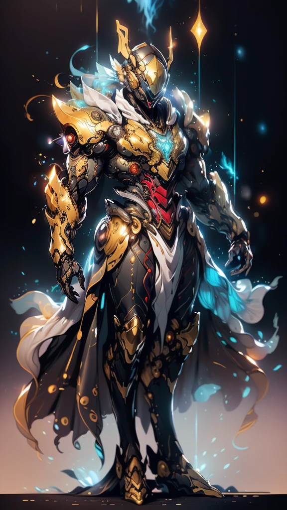 A woman adorned in fantasy-style full-body armor, a crown-concept fully enclosed helmet that unveils only her eyes, a composite layered chest plate, fully encompassing shoulder and hand guards, a lightweight waist armor, form-fitting shin guards, the overall design is heavy-duty yet flexible, (the armor gleams with a golden glow, complemented by red and blue accents), exhibiting a noble aura, she floats above a fantasy-surreal high-tech city, this character embodies a finely crafted fantasy-surreal style armored hero in anime style, exquisite and mature manga art style, (mixture of Queen bee and Spider concept Armor, plasma), ((Element, elegant, goddess, femminine:1.5)), metallic, high definition, best quality, highres, ultra-detailed, ultra-fine painting, extremely delicate, professional, anatomically correct, symmetrical face, extremely detailed eyes and face, high quality eyes, creativity, RAW photo, UHD, 32k, Natural light, cinematic lighting, masterpiece-anatomy-perfect, masterpiece:1.5
