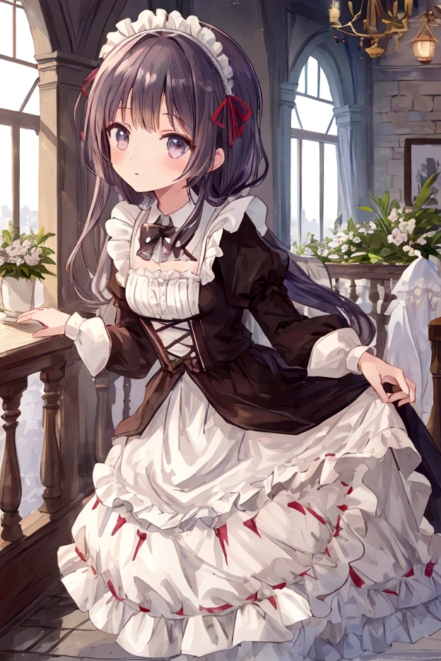 Girl in maid's outfit, fairy tale room. High quality, masterpiece,panty