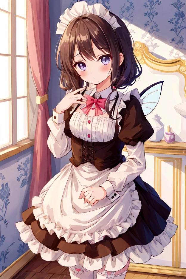 Girl in maid's outfit, fairy tale room. High quality, masterpiece,panty