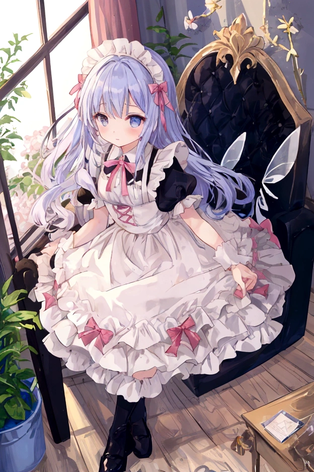 Girl in maid's outfit, fairy tale room. High quality, masterpiece,panty
