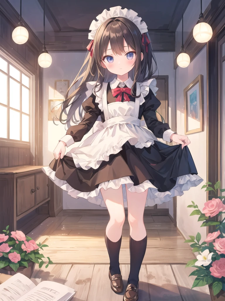 (masutepiece, Best Quality:1.2), 8K, 85 mm, Official art, Raw photo, absurderes, A dark-haired, (Blue eyes, Lolita Fashion, sweetlolita, Gothic, Dress:1.2), Idol face, Upper body, Beautiful Girl, gardeniass, Copenhagen, Short sleeve, Elegance, Sophisticated, gardenia, Film grain, chromatic abberation, Sharp Focus, face lights, Dynamic lighting, Cinematic lighting,(( red blush、embarassed expression, Look away、Looking down in embarrassment:1.2))、(((tucking up the skirt、White panties are visible、Sujiman、slit)))、nsfw、misaka_mikoto