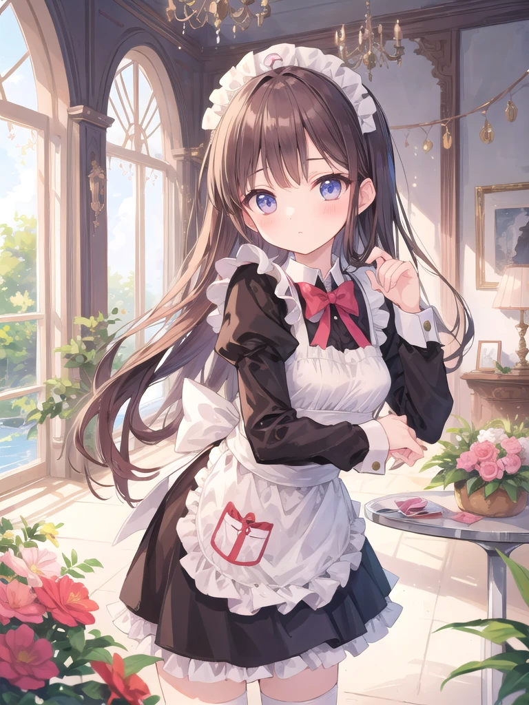Girl in maid's outfit, fairy tale room. High quality, masterpiece,panty