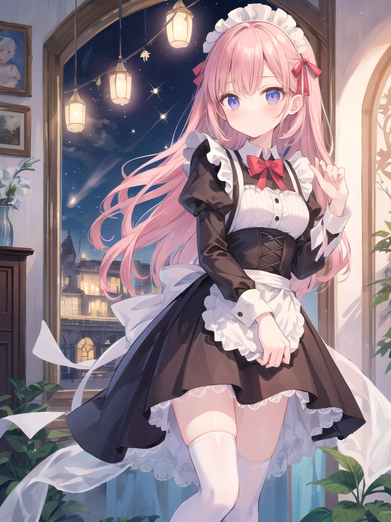 Girl in maid's outfit, fairy tale room. High quality, masterpiece,panty