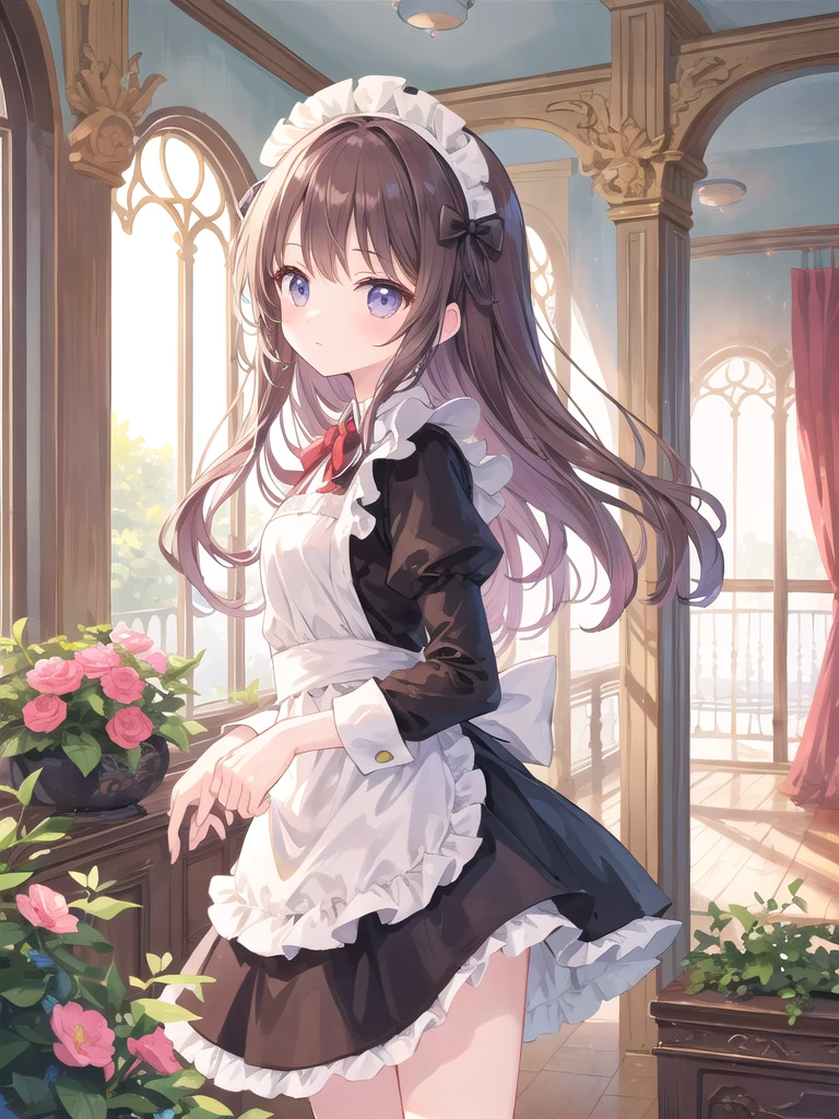 Girl in maid's outfit, fairy tale room. High quality, masterpiece,panty