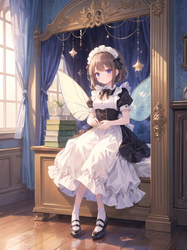 Girl in maid's outfit, fairy tale room. High quality, masterpiece,panty