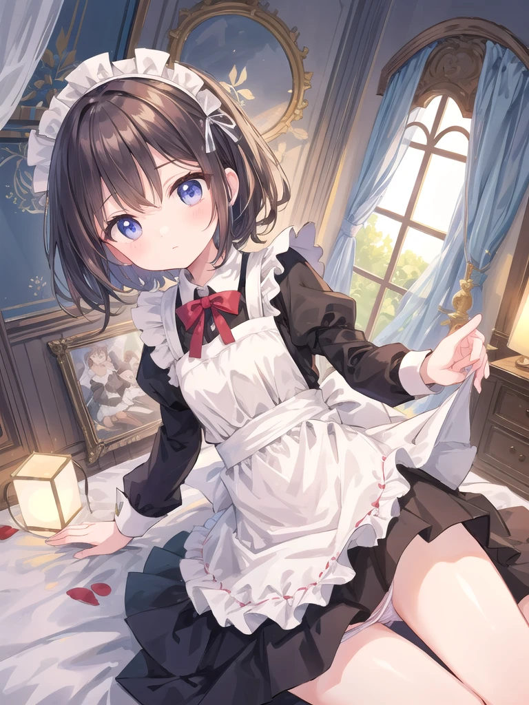 Girl in maid's outfit, fairy tale room. High quality, masterpiece,panty