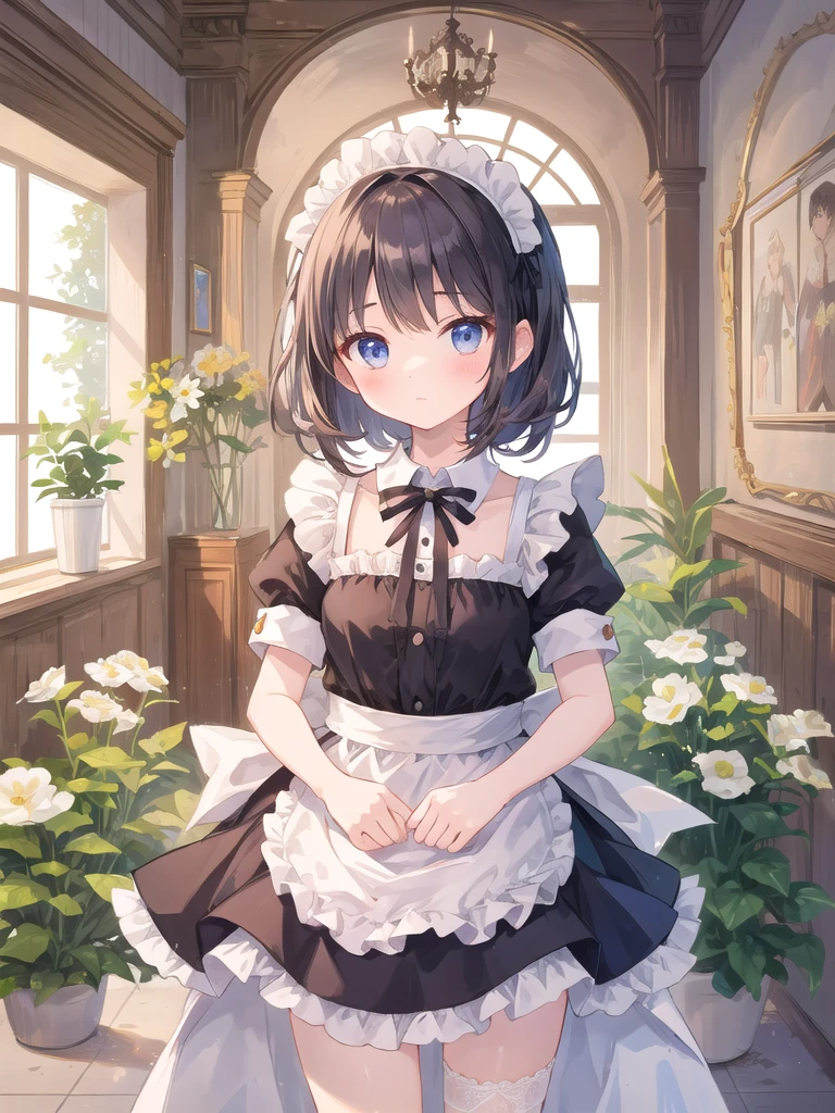 Girl in maid's outfit, fairy tale room. High quality, masterpiece,panty