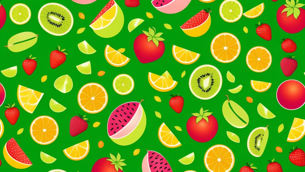 Fruit pattern, Multicolor, Green background