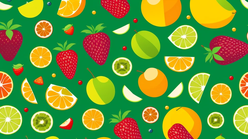 Fruit pattern, Multicolor, Green background