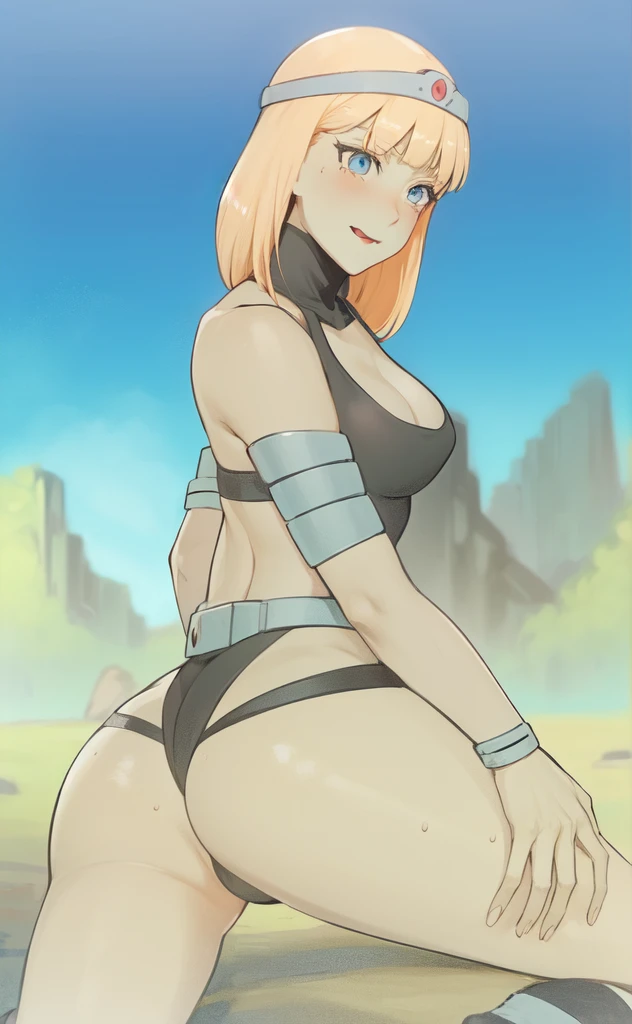Japanese girl、Female Combatant、Close-up of a girl in a black leotard、Black glossy leotard、Black fishnet stockings、Black shiny boots、Green Circlet、Saiyan Girl, wonderful, Nano Girl, Female body type, Inspired by Hiromu Arakawa, Anime Manga Robot!! Anime Girls, Fubuki, Full Body Suit, by Hiromu Arakawa、wonderful, silk, Beautiful and attractive anime , Anime Girls of the future, tears,Drooling,Pee,Sweat,Tongue out,incontinence,Peeing、Estrus、Eyes wide open,Estrus,Blushing,Nipples are erect,Face is hot、Lust、incontinence、Armpit Hair、pubic hair、Nipples are erect、My crotch is wet、Doomsday Demon、Red lips、Red tongue、Sticking out tongue、 pop out！、全身Sweatまみれ