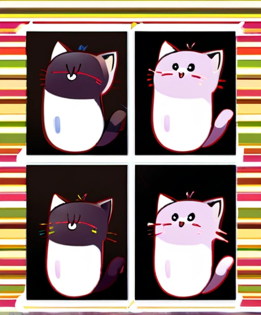 chibi animal, baby blown cat without clothes, multiple poses, multiple expressions like smile sad delighted, different angles, standing, one tail, simple illustration, white back ground, 12 divided characters, without text, blank space around image